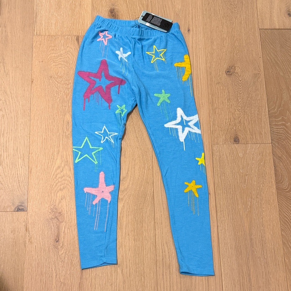 NWT Chaser Vibrant Blue with Stars Kids Leggings size 10